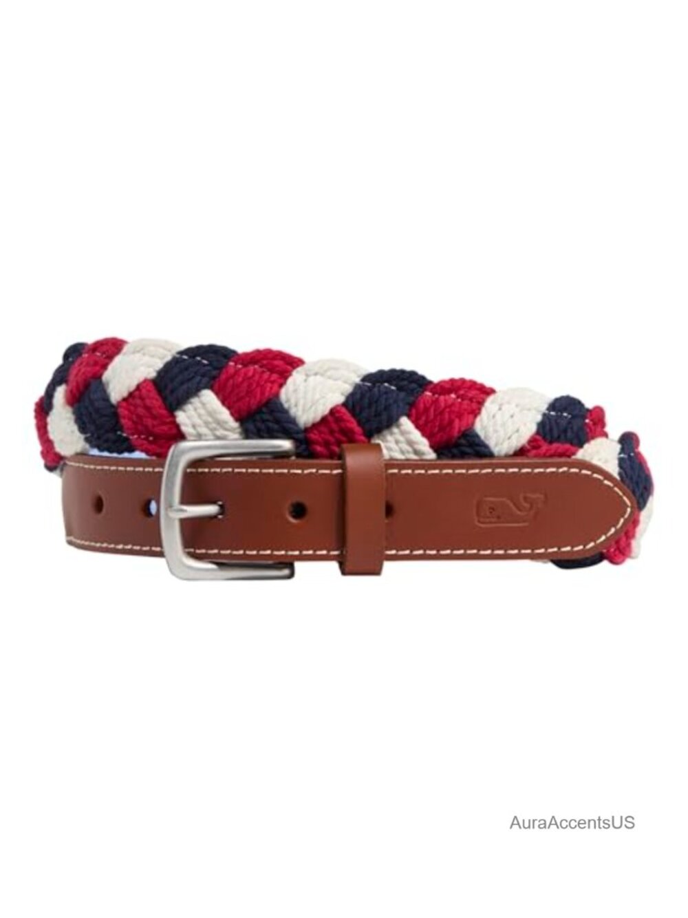 Men's Colorblock Braided Rope Belt with Italian Leather Trim